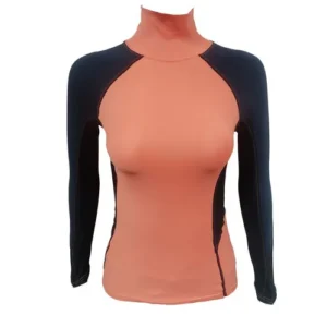 Women custom Surf Shirt Rush Guard raglan black sleeves with white background