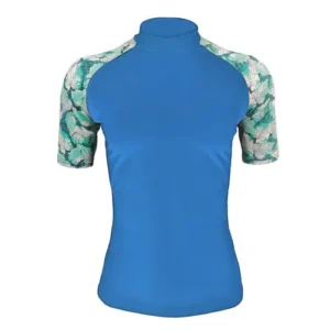 Women custom sublimated Surf Shirt Rush Guard raglan sleeves with white background