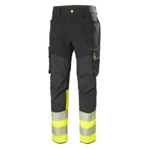 black custom hi visibility cargo trouser 6 pockets with white background