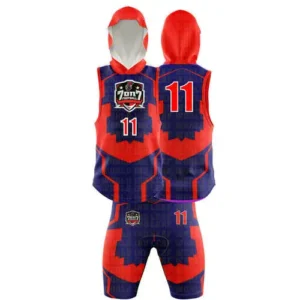 custom 7on7 football uniform navy and red color sublimated with white background