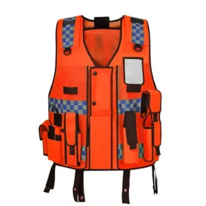 custom pockets for tools safety vest orange with white background