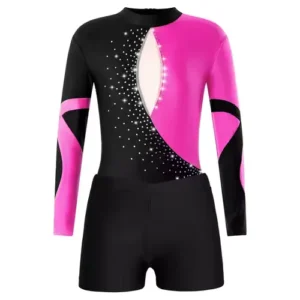 custom sublimated cheerleader dress in pink and black color rhinestone work on it with white background