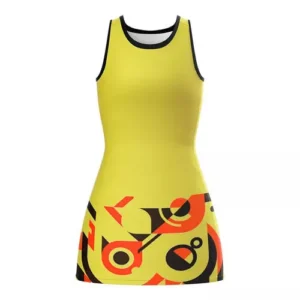 custom yellow sublimated netball uniform with white background