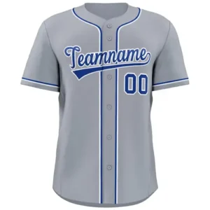 gray custom baseball uniform team name on front with white background