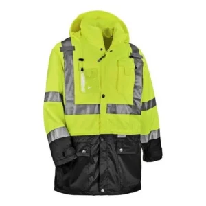 hi visibility black bottom yellow custom safety rain coat water resistance with white background
