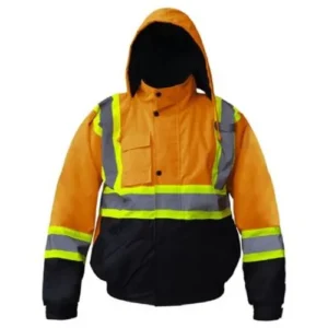 hi visibility custom safety jacket for workwear with white background
