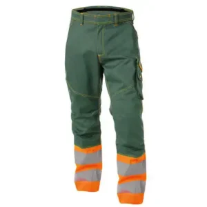 light green hi visibility cargo pocket trouser orange bottom with white background