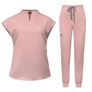 a pink shirt and pants scrubs pair