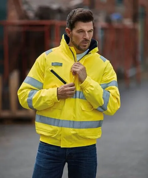 male wearing custom yellow hi vis safety jacket