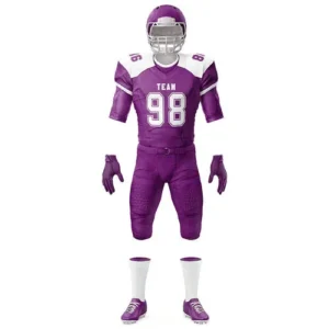 purple custom American football uniform team name and number on front