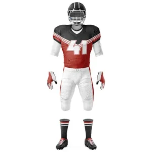 red and black custom American football uniform team number on front with white background