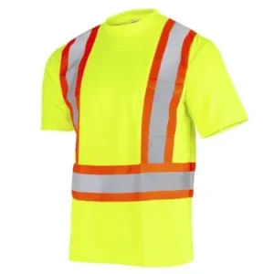 yellow custom hi vis polo shirt with white background