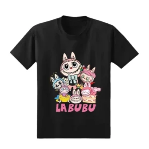 black custom t shirt dtf labubu printing on front