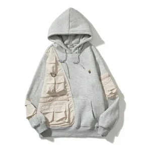 cut and sew custom pockets gray hoodie white background