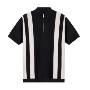 cut and sew custom polo shirt in white and black color white background