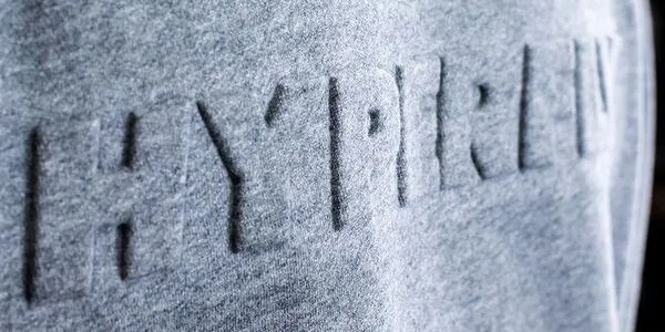 embossing logo on gray hoodie