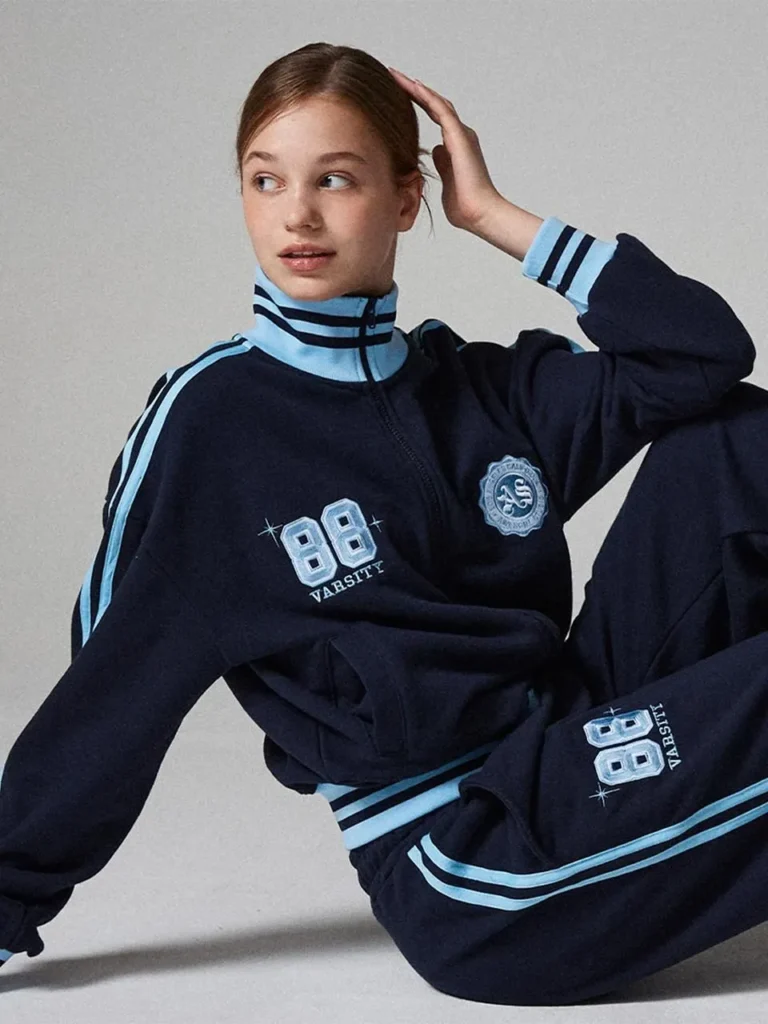 girl wearing tracksuit in blue color