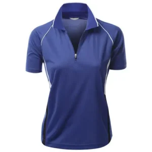 half zipper custom ladies blue polo shirt white background