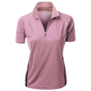 half zipper custom pink ladies polo shirt white background