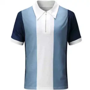 half zipper custom polo shirt in blue and white color white background