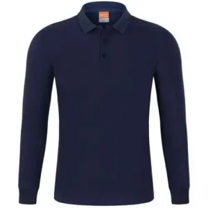 long sleeve custom navy blue polo shirt white background