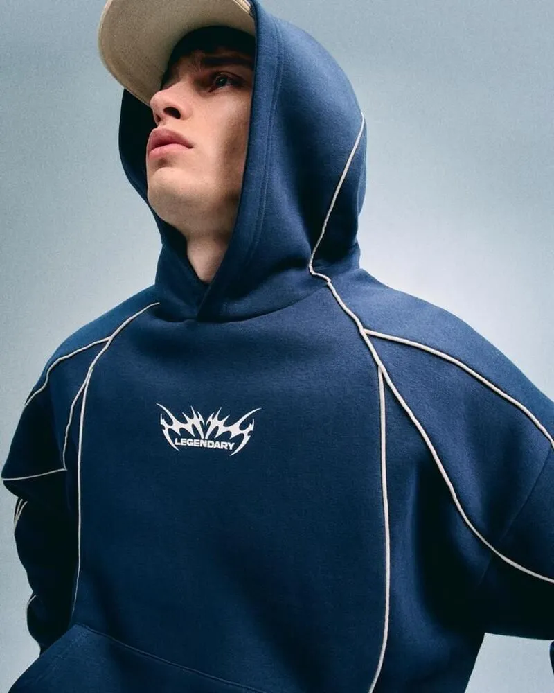 male wearing custom hoodie in blue color