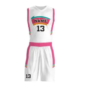 white and pink custom basketball jersey player name on frot