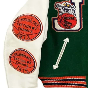 green and white shoulder letterman jacket
