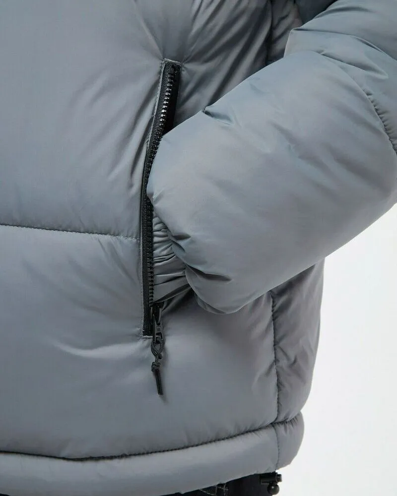 male wearing custom puffer jacket