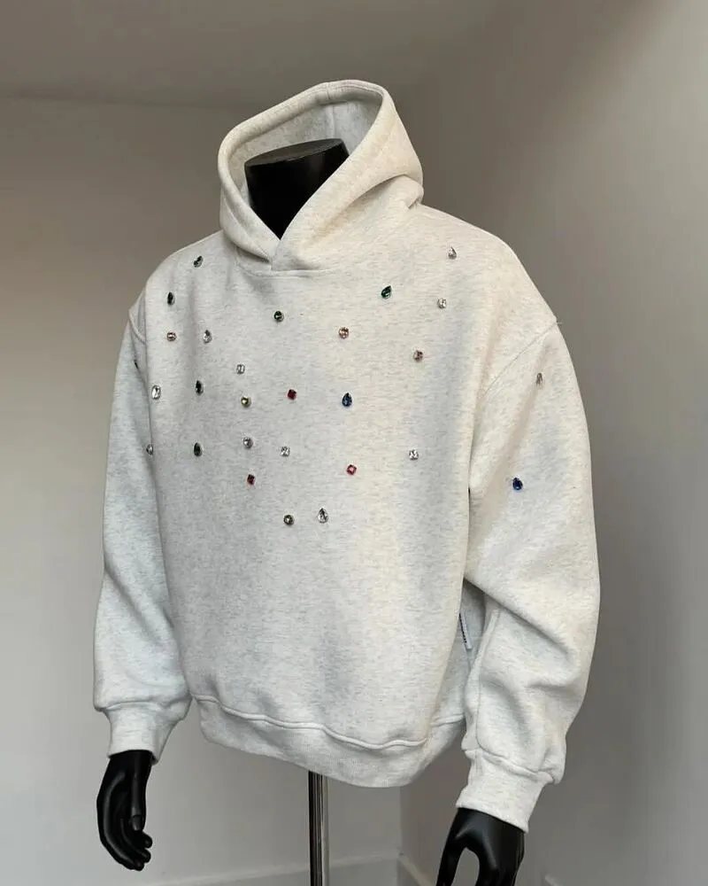 rhinestone hoodie in white color