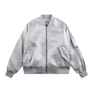 silver satin varsity jacket