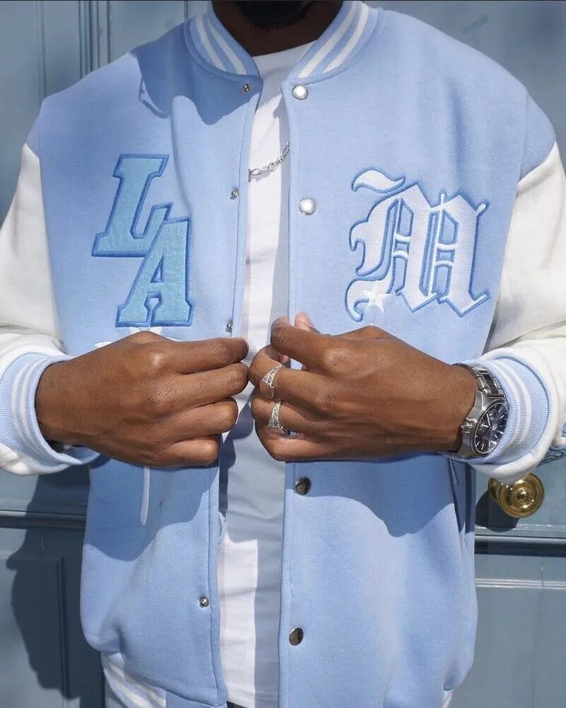 sky blue varsity jacket