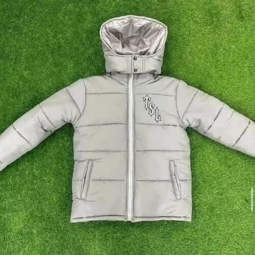 light silver puffer jacket