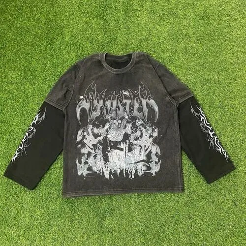 long sleeve custom black acid washed t shirt