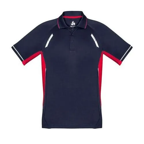 navy blue and red polo shirt