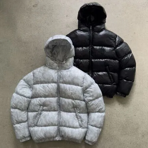 white and black puffer jacket