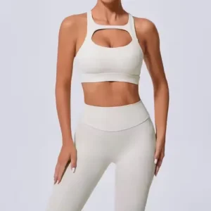 female wearing white sports bra