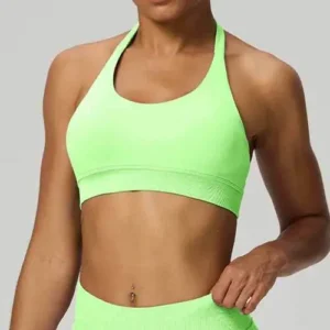 female wearing workout bra in neon green color